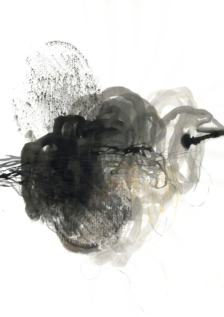Peinture abstraite, encre de Chine, crayon sur papier, monotypie,  format 29,7 x 42 cm, 2023